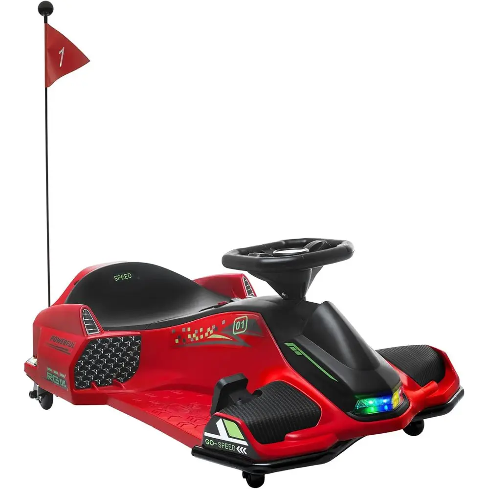 

12V Electric Go-Kart for 8-12 Year Olds: 5 MPH Ride-On Toy with Slow Start, Music, and Colorful Lights - Red