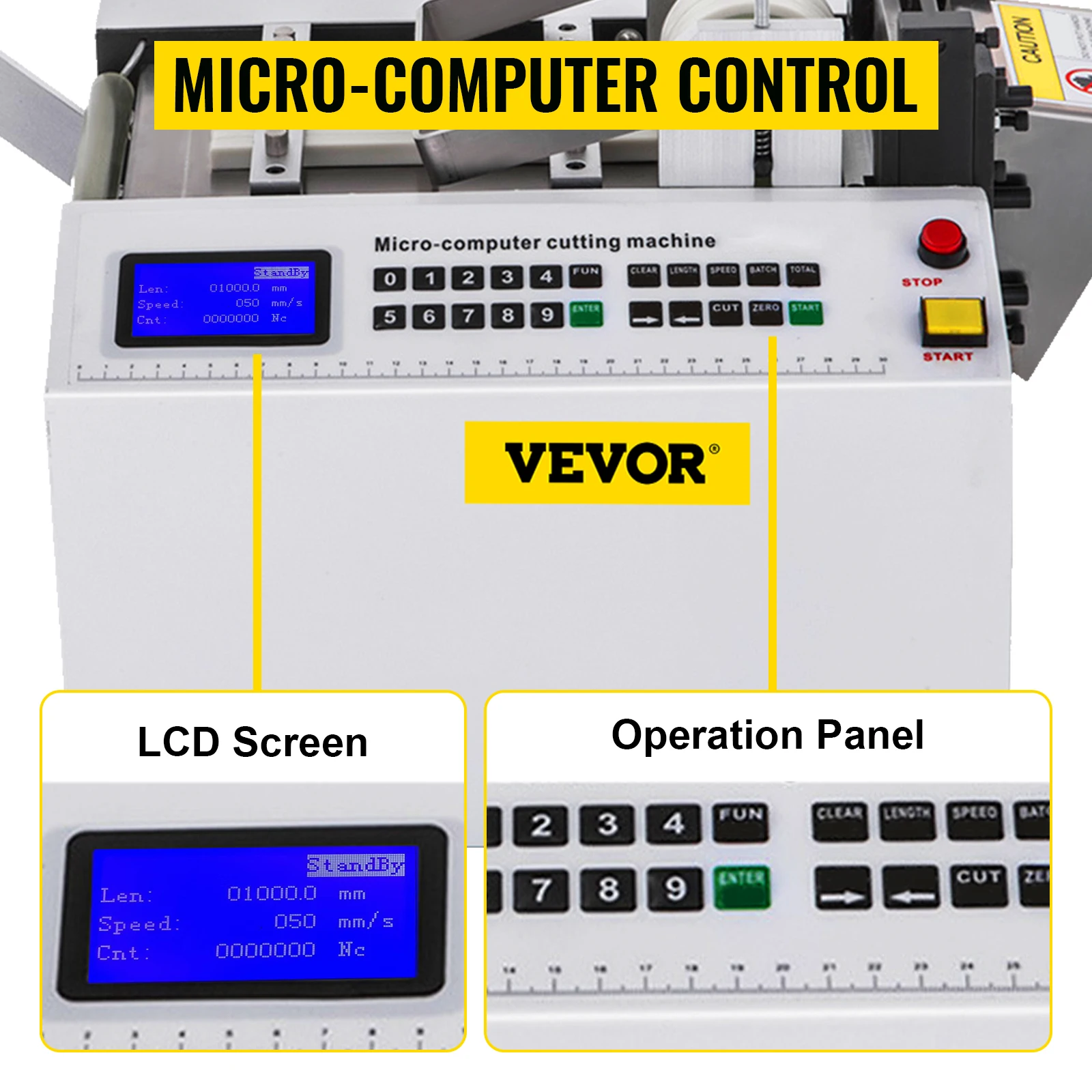 VEVOR YS-100 Auto Heat Shrink Tube Cutting Machine 350W Micro-Computer Control Cable Pipe Die Cutter PVC Tape Belt Cold Cutting