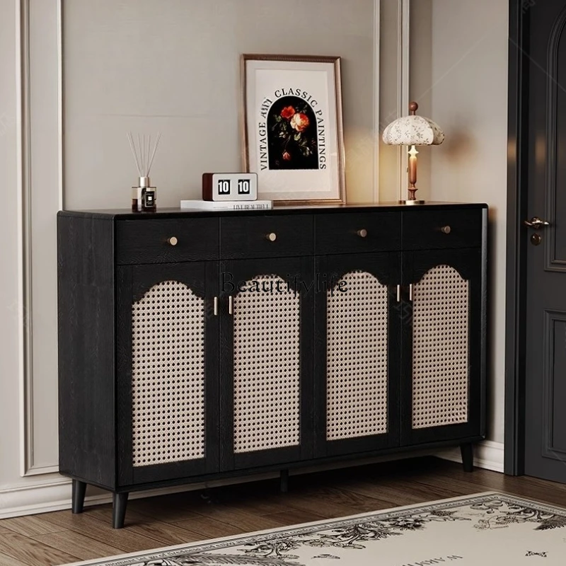 

Entryway Solid Wood Shoe Cabinet French Retro Style Home Use Integrated Wall-Mounted Hallway Cabinet