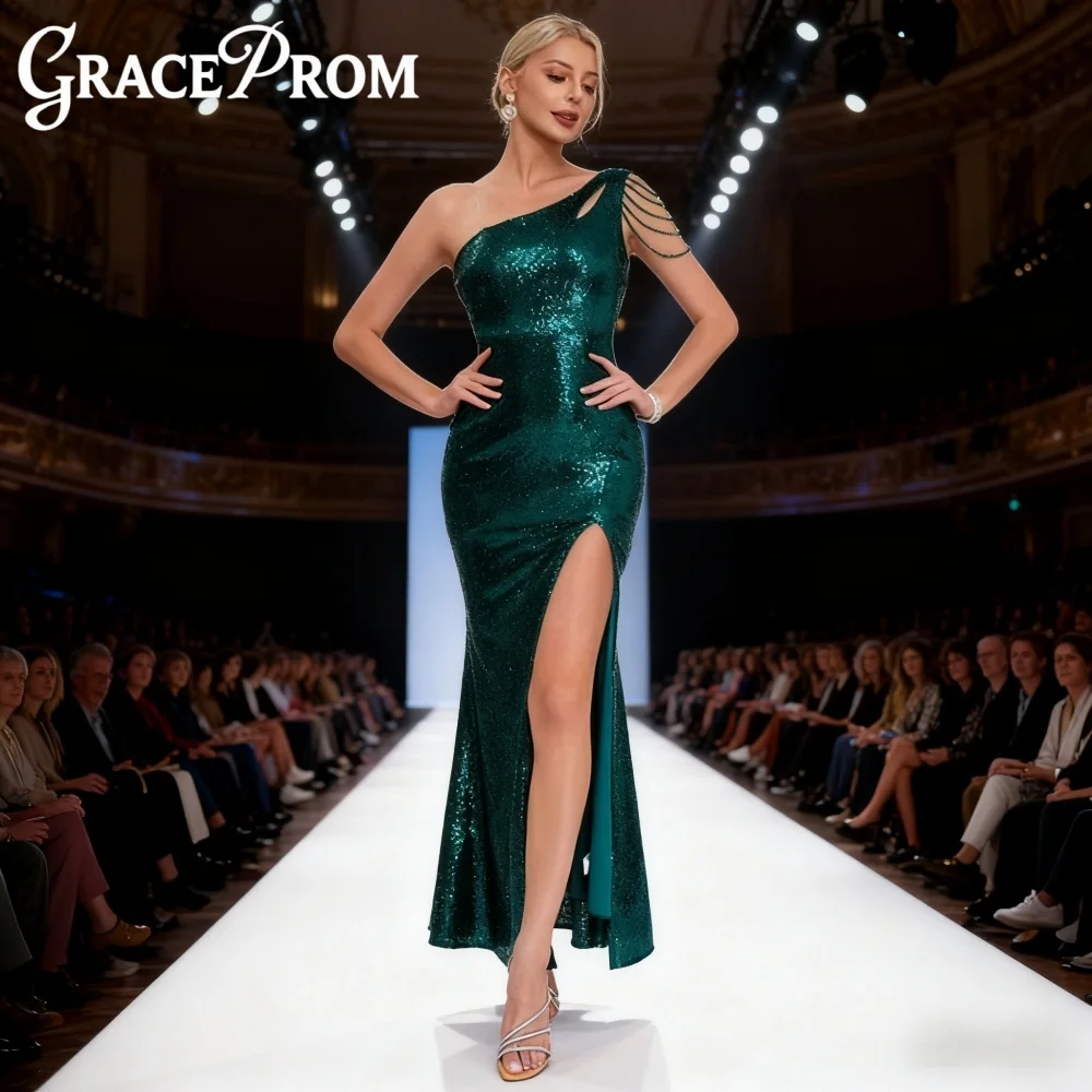 Graceful One-Shoulder Evening Dress 2026 Shining Sequin Party Gown Formal A-Line Floor-Length Party Dresses Customized
