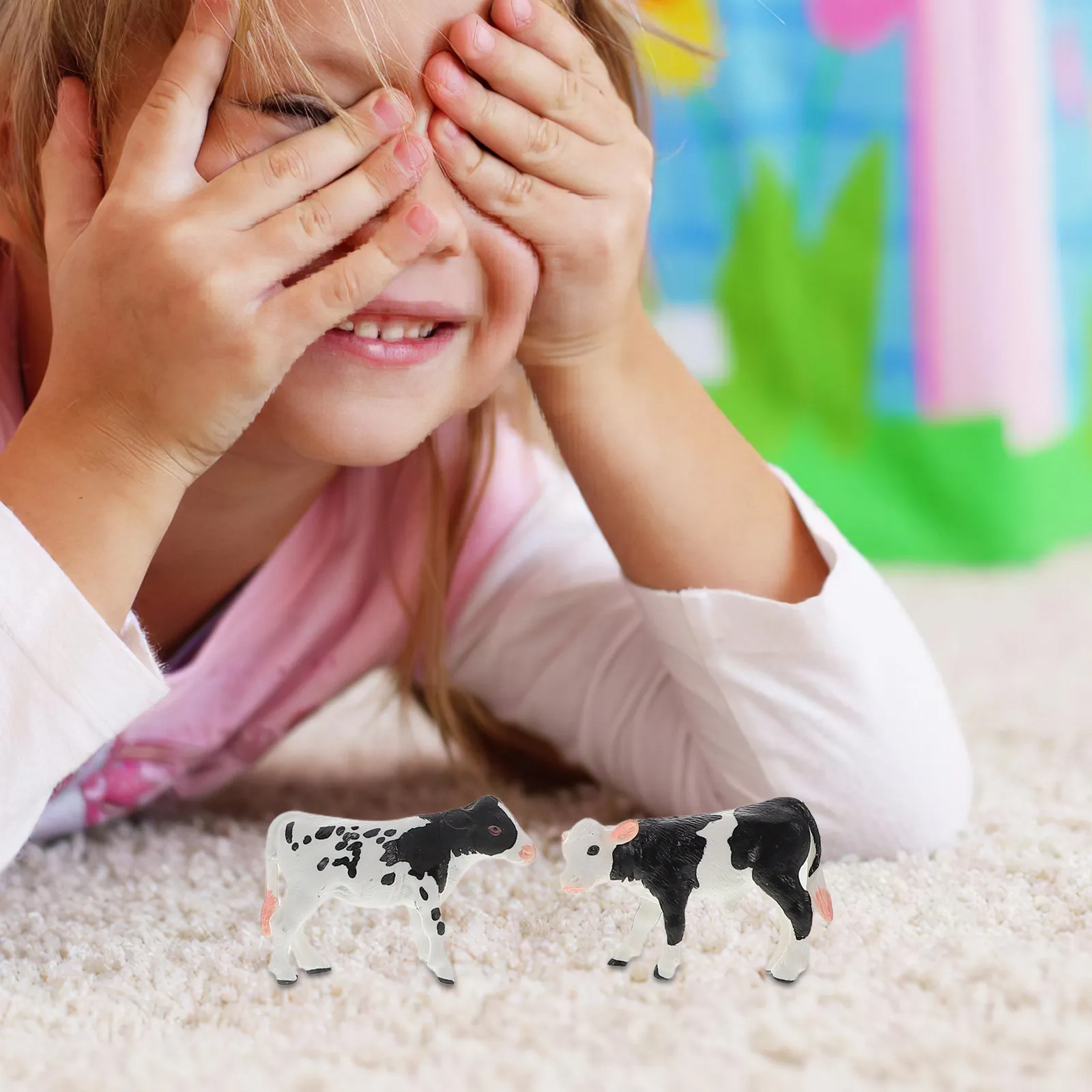 4Pcs Realistic Animal Models Cow and Calf Simulation Set Educational Farm Animal Figures for Child Learning Home Decoration Cake
