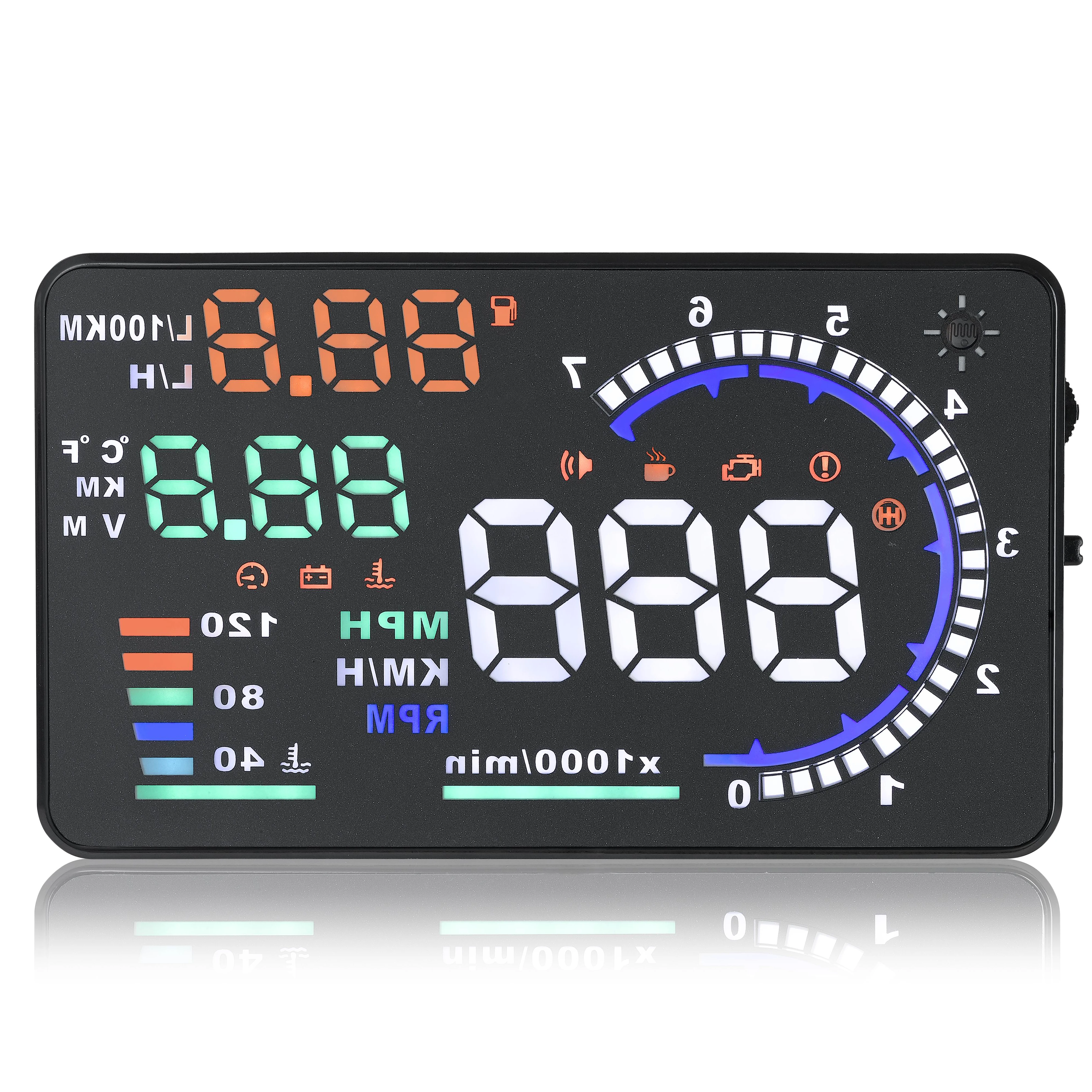 Multi-alarm 5.5Inch OBD2 Universal Car Big LED Reflective HD HUD Speed/Voltage/Water Temp Head up Display with Clear fault codes