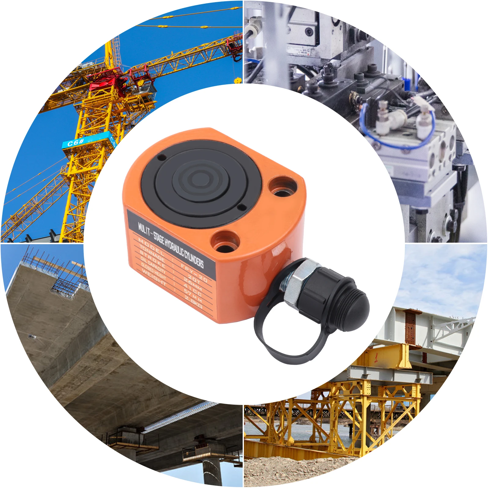 20Ton Hydraulic Cylinder Jack, 2-Stage Mini Hydraulic Ram with 44092LBS Capacity, Low Profile for Machinery Maintenance