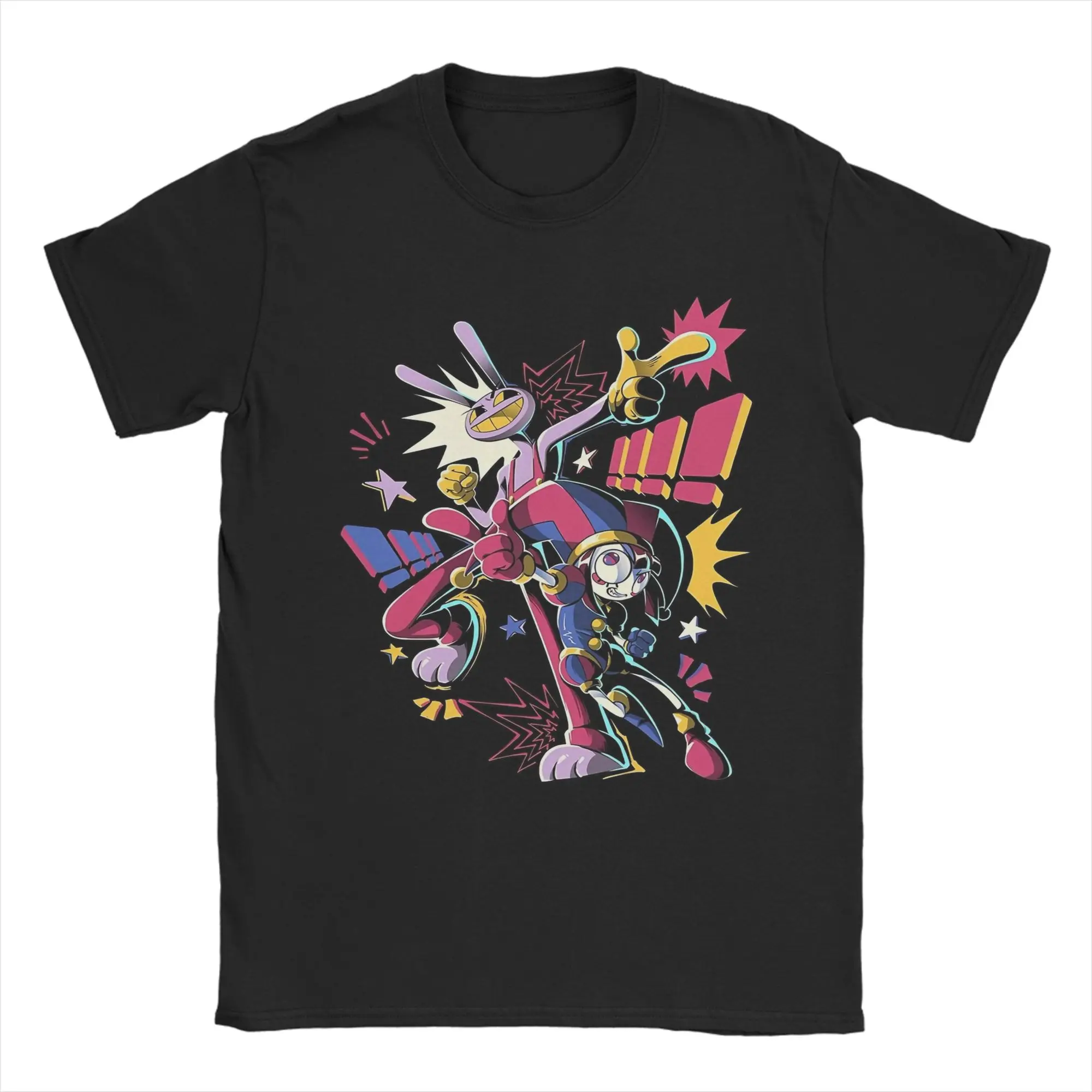 Vintage Cartoon Digitals Circus Jax Pomni T-Shirts for Men Round Collar 100% Cotton T Shirts  Short Sleeve Tee Shirt