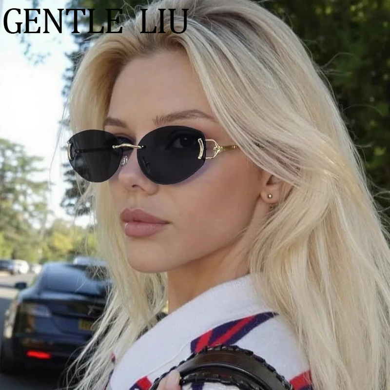

Vintage Rimless Metal Oval Sunglasses Women 2025 Luxury Brand Trendy Small Frame Sun Glasses For Ladies Travel Eyewear Shades