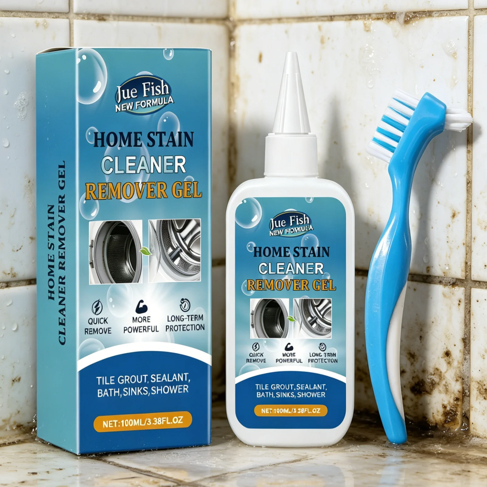 Jue Fish Home Stain Remover Gel Powerful Quick Cleaning Odor Elimination Deep Penetration into Gaps Mild Mold Cleaner Gel 100ml