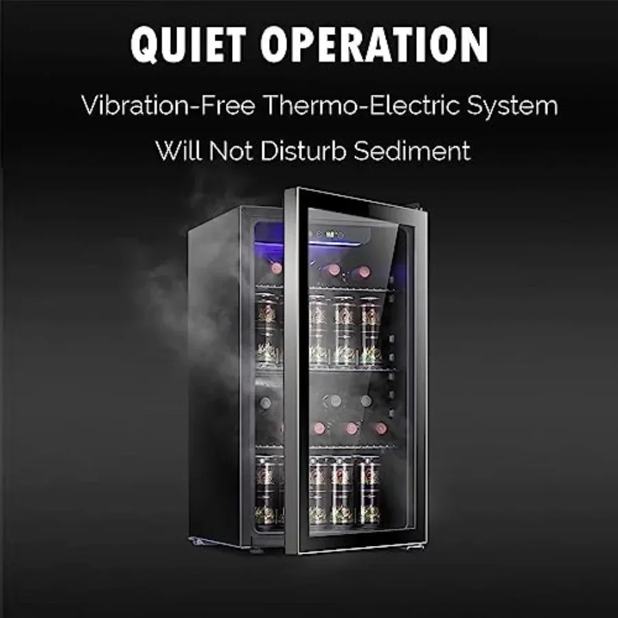26 Bottle 130 Can Wine Cooler/Cabinet Beverage Refrigerator Mini Wine Cellar Beer Soda Clear Glass Door Bar Fridge Quiet Compre