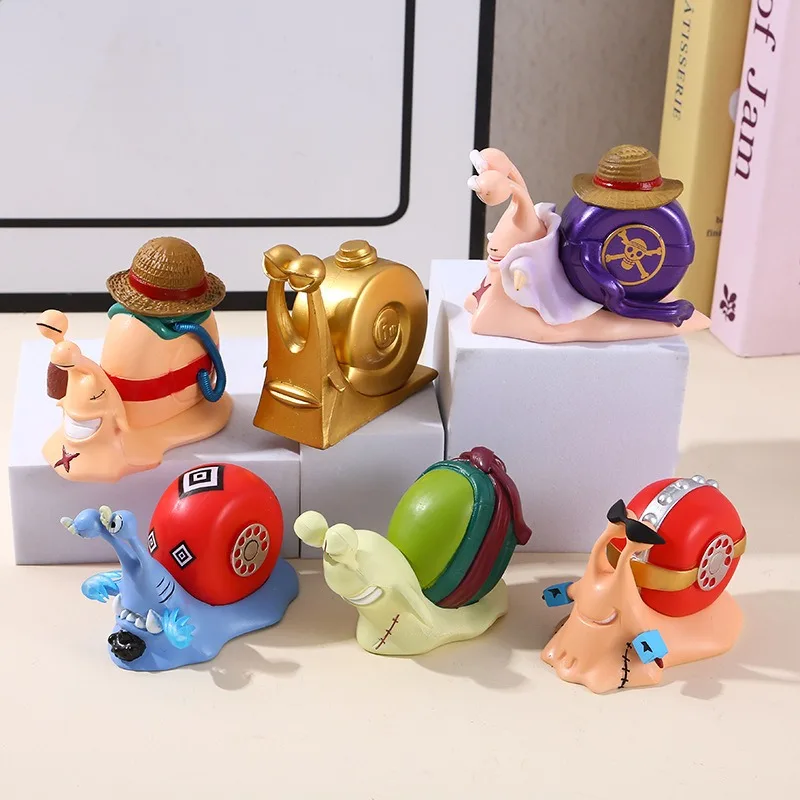 9 Pcs/set One Piece Transponder Snail Figures Anime Snail Phone Bug Complete Collection Cute Mini Doll Desktop Decoration