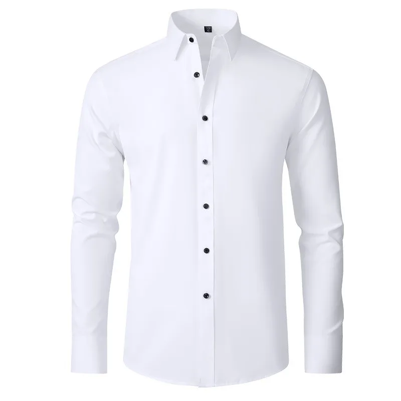 New men's elegant business formal shirt - black button design - long sleeves - fitted style - suitable for both business and cas