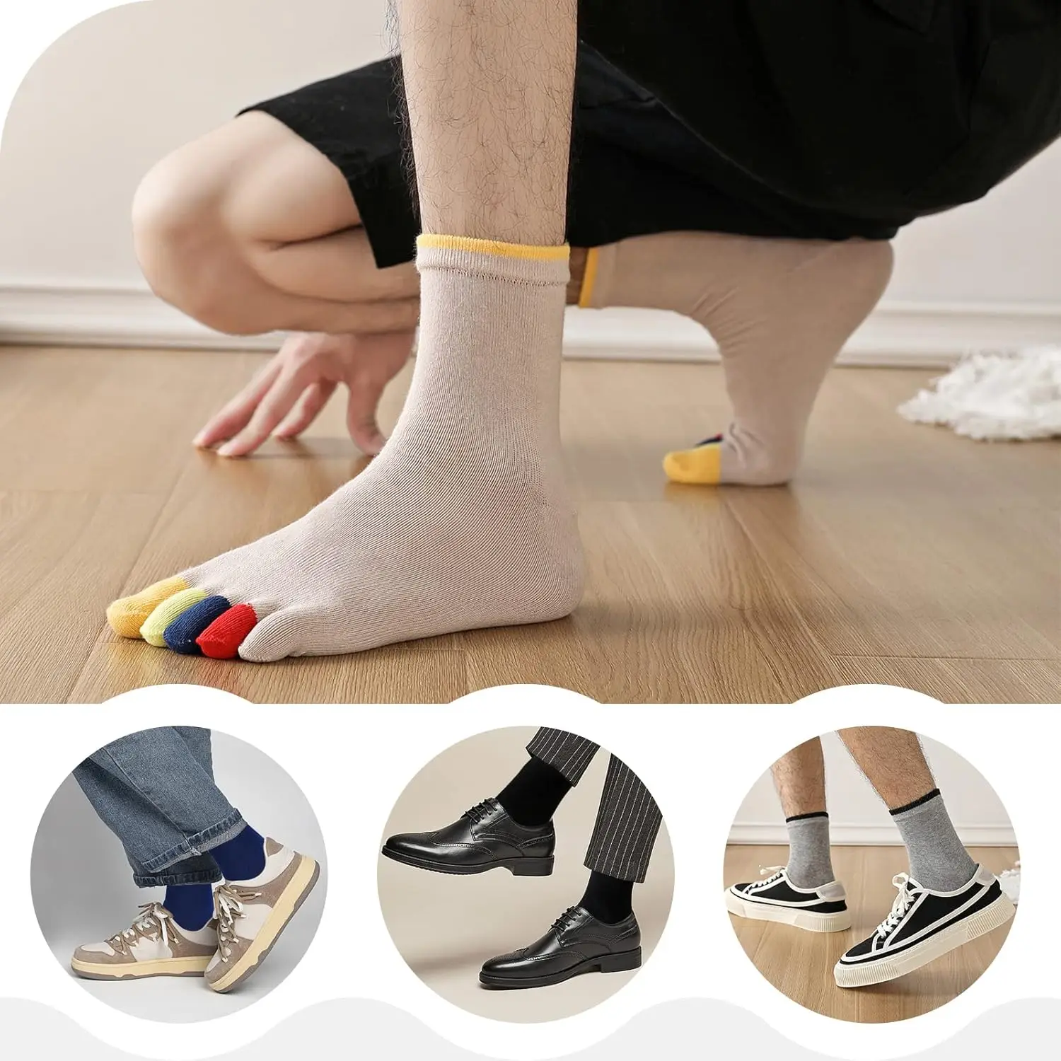 5 Pairs Toe Socks Mens Five Finger Striped Sock Running Athletic Cotton Ankle Sox Business Sweat-Absorbing Fitness