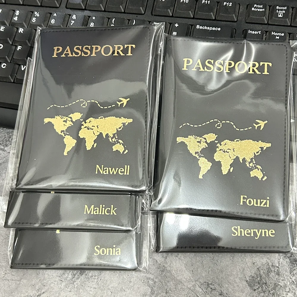 Funda de pasaporte con nombre personalizado para mujer, soporte para pasaporte, tarjetero para hombre, funda de identificación, etiqueta de equipaje de crédito, accesorios de viaje