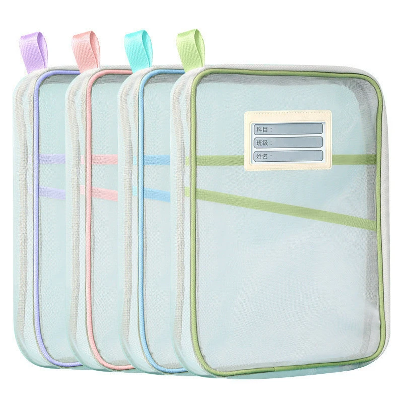 

A4 Stationery Storage Bag Double-layer Mesh Zipper Bag Large Capacity Organizer Folders School Office Supplies Stationary Bag