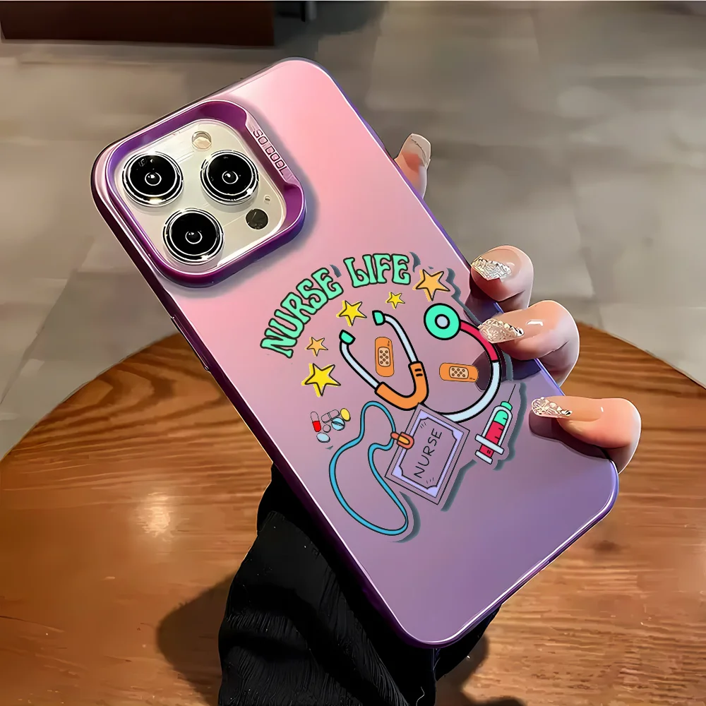 Etui na telefon Nurse Medical Medicine Health Heart do iPhone'a 16 Pro Max 15 14 13 12 XS Plus 11 Fashion Matte Aurora Laser Gradient