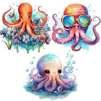 T769#Watercolor Octopus Wall Sticker Kids Room Background Home Decoration Mural Living Room Wallpaper Funny Decal