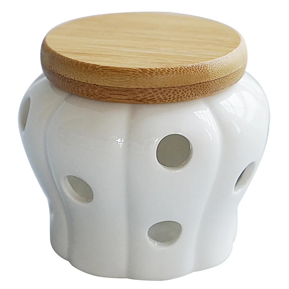 

Hollow Design Ceramic Storage Jar Garlic Keeper Container Vented Kitchen Organizer Home Supplies Beans Ginger Holder Countertop