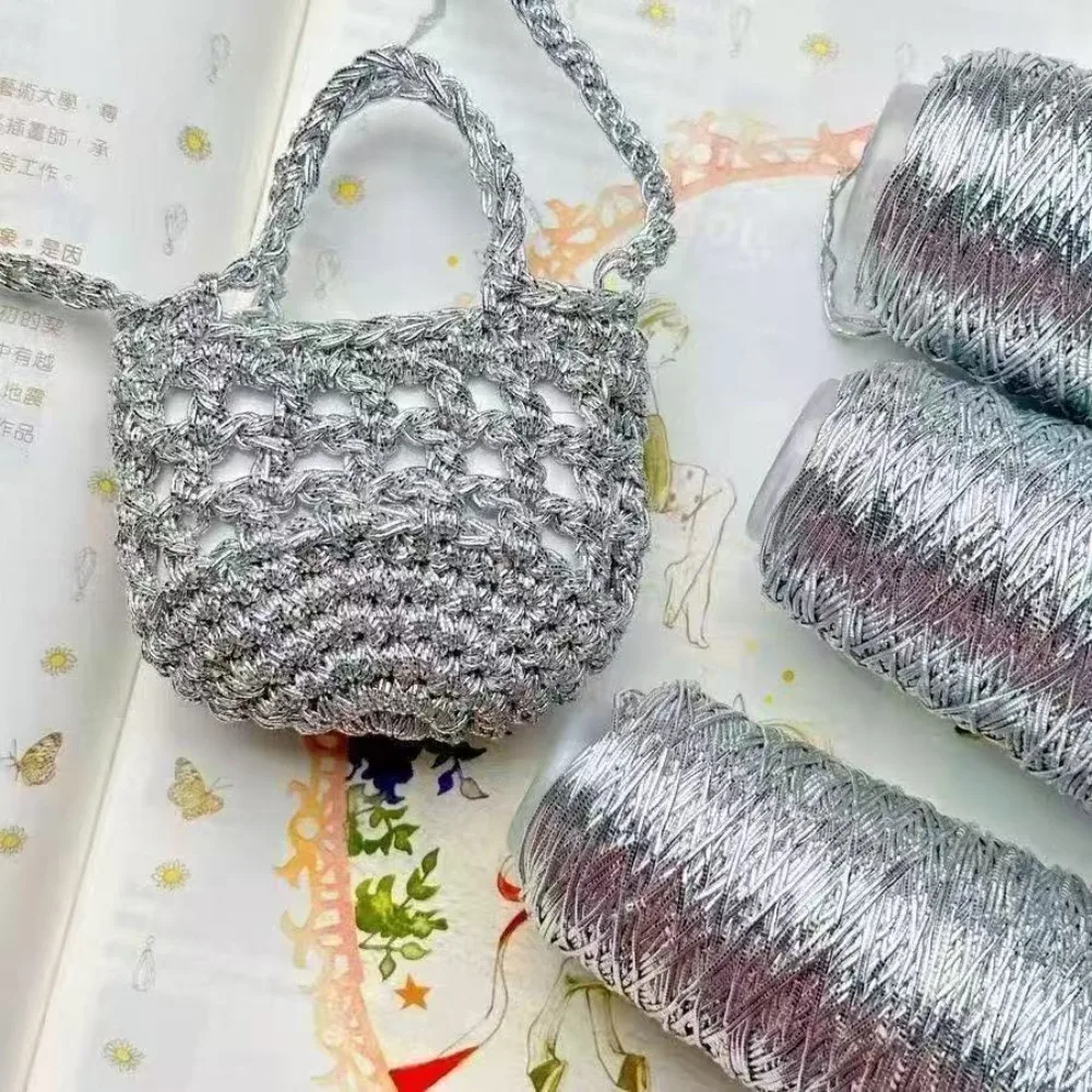 

200g Beautiful Shiny Linen Gold Silver Silk Yarn Crochet Hand Knitting Fine Thin Sewing Thread for Summer Cool Cardigan Cape