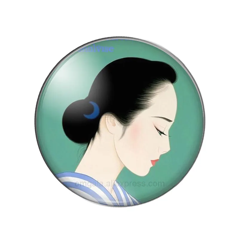 Japanese Ukiyo-e Women Art Drawing 10pcs 10mm/12mm/18mm/20mm/25mm Round photo glass cabochon demo flat back Making findings