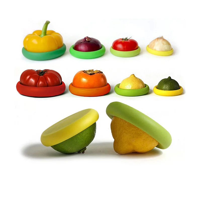 4pcs/Set Silicone Fresh Keeping Cover Lid Vegetable Storage Cover Reusable Food Storage Fresh Keeping Fresh Set Kitchen Cookware
