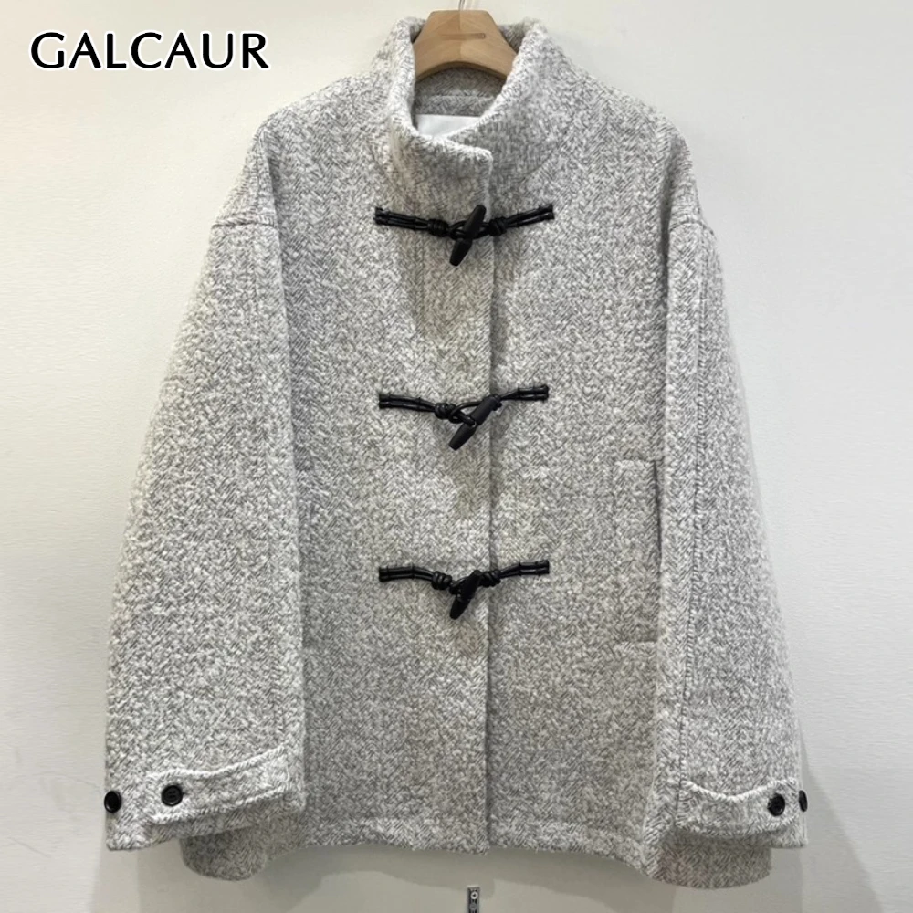 

GALCAUR Solid Spliced Single Breasted Jacket Female Stand Collar Long Sleeve Loose Korean Casual Women's Jackets Autumn Fashion