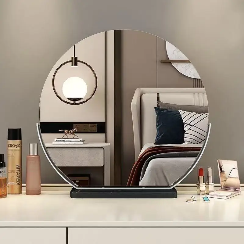 Intelligent Makeup Mirror With 360 Degree Rotating Marble Base LED Lighting Plug In And Charge Two Three Color Dimming Options