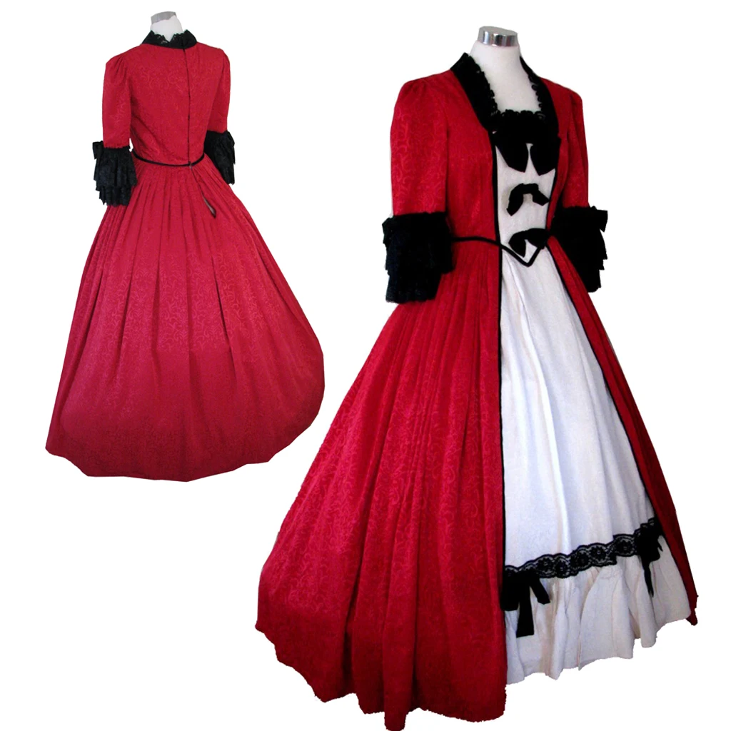 

Ladies 18th Century Marie Antoinette Masked Ball Gown Rococo Princess Queen Red And White Dress Theater Costumes Custom Made