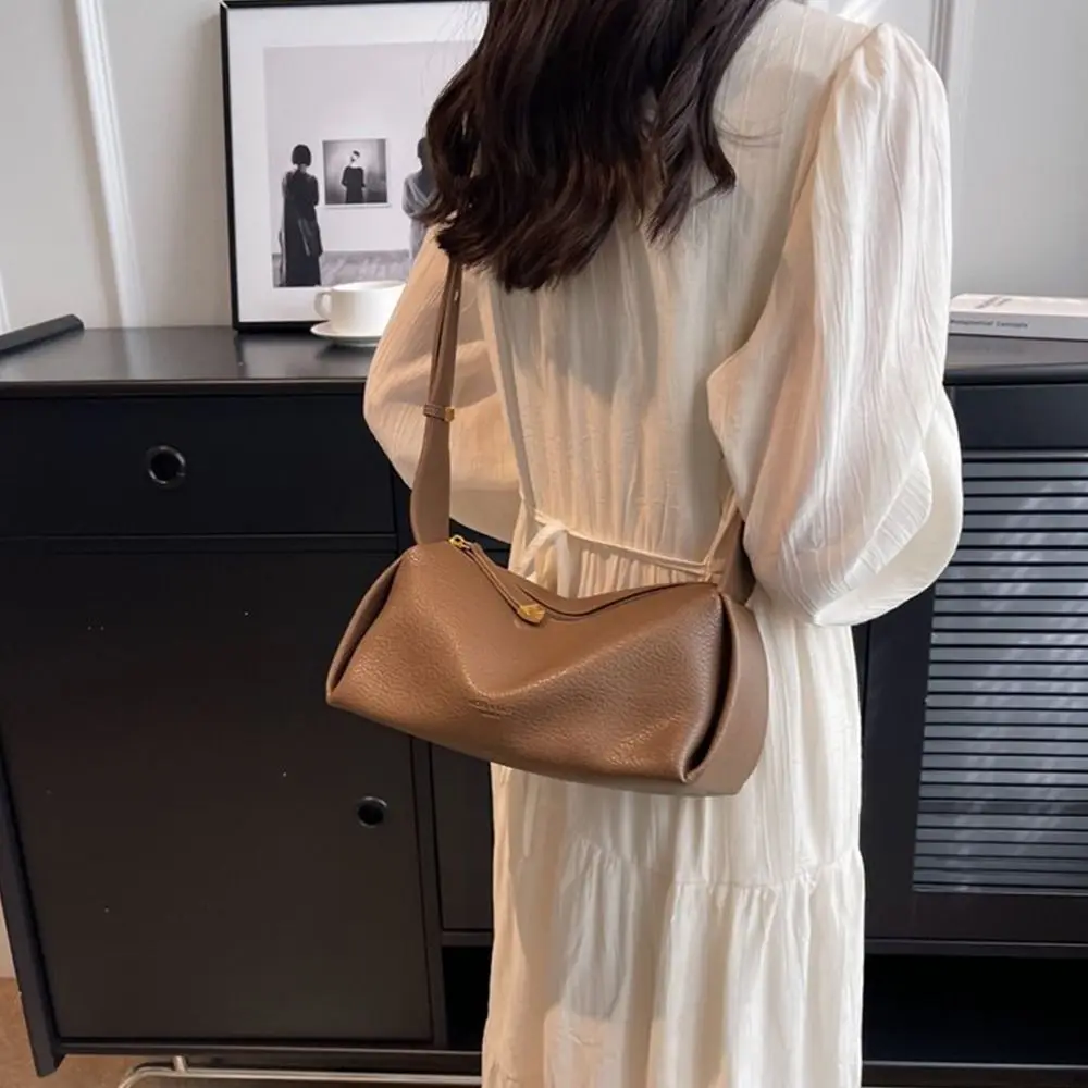 Large Capacity Lichee Pattern Crossbody Bag Pillow Bag Korean Style PU Dumpling Bag Shopping Bag Mommy Bag Shoulder Bag