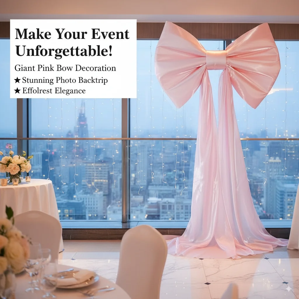 زخرفة خلفية على شكل فيونكة وردية عملاقة، شريط كبير قزحي الألوان للتعليق على الحائط لإعداد الحدث في حفلات الزفاف وأعياد الميلاد