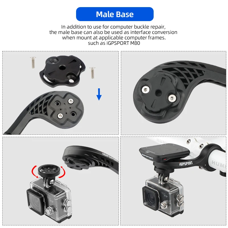 Acessórios de base fixa para computador de bicicleta, velocímetro garmin/igps/xoss, suporte de farol de bicicleta, fivela convexa masculina, peças de reparo