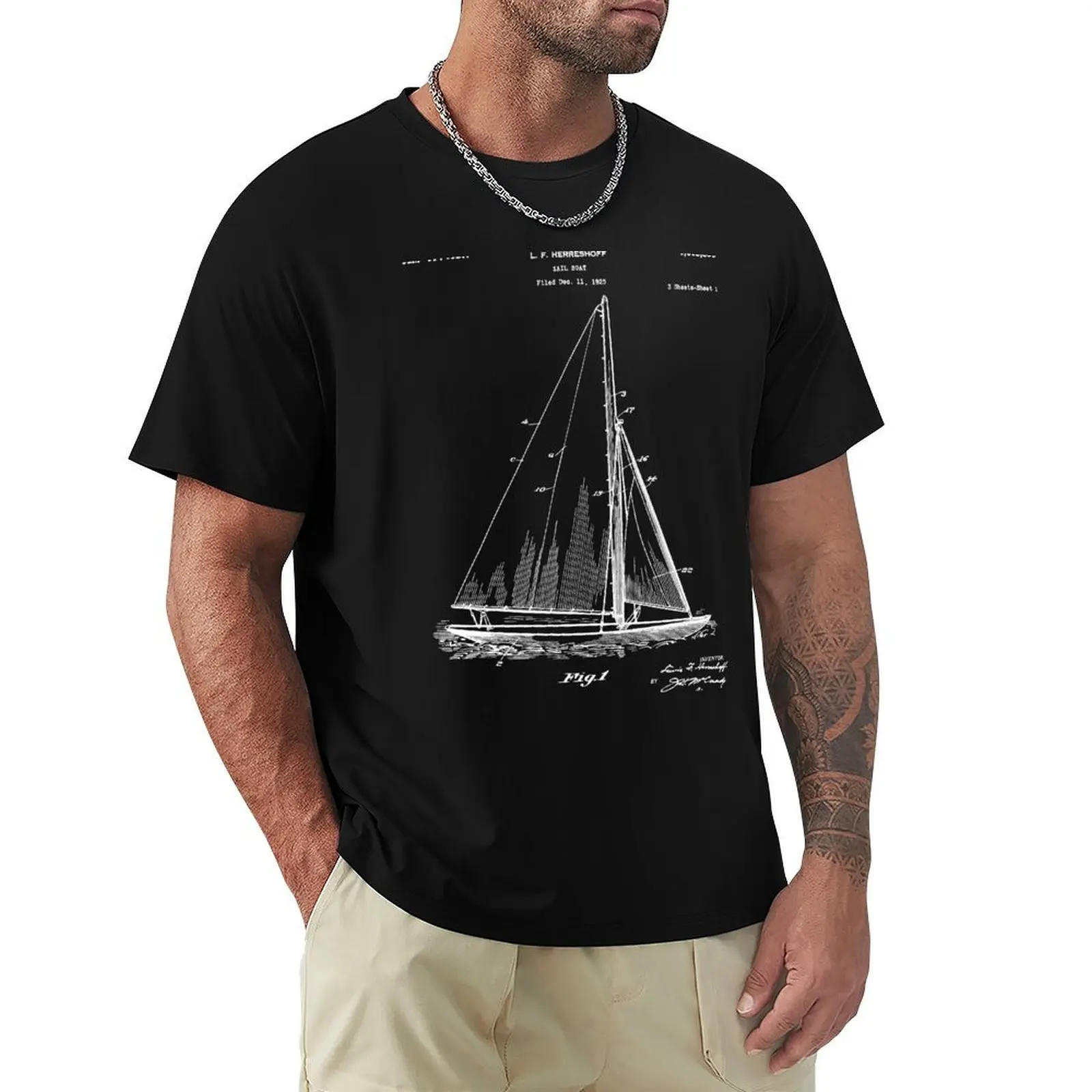 Sailboat Patent - Yacht Art - Black Chalkboard T-Shirt anime animal prinfor boys T-shirt men