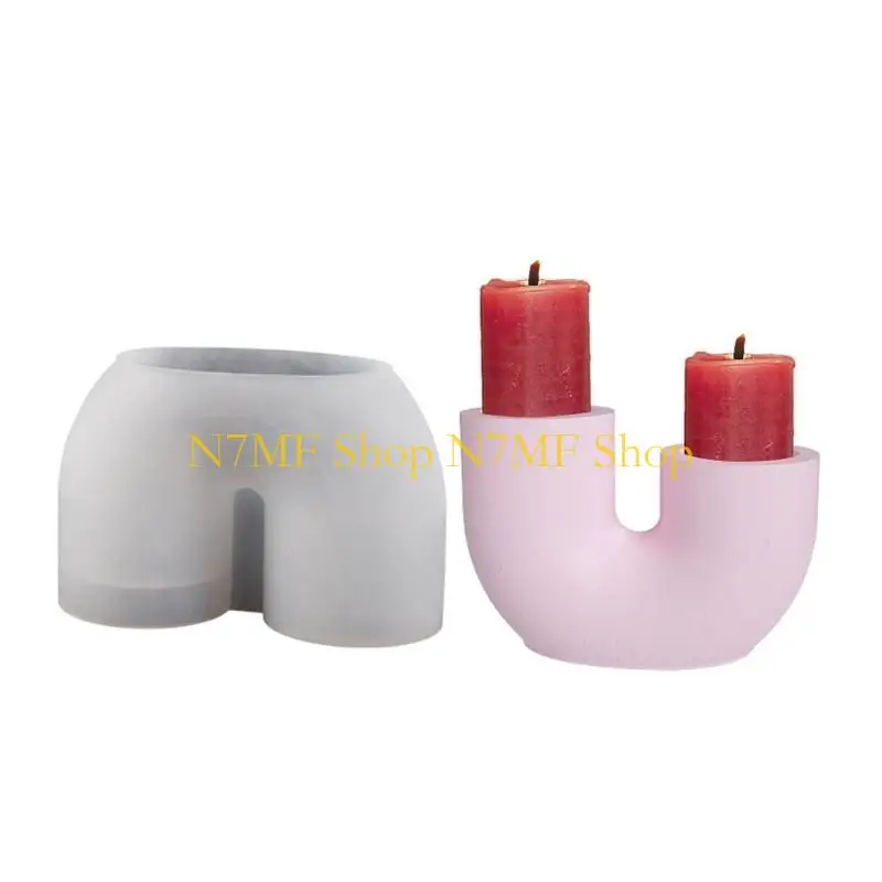 

N7MF Candleholer Silicone Mold Cement Holder Molds U-shaped Jar Container Holder Mould for Resin Art Craft Home Decor