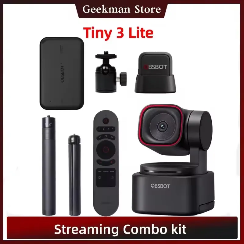 Webcam OBSBOT Tiny 3 Lite com Áudio Espacial e IA - Câmera PTZ com
