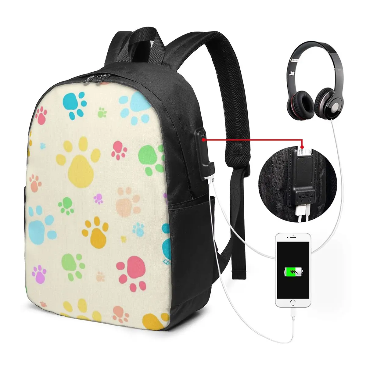 Colorful Chic Dog Paw Pattern Backpack Travel Notebook Bag Computer College Student School Bag Laptop Shoulder Bags Men Women