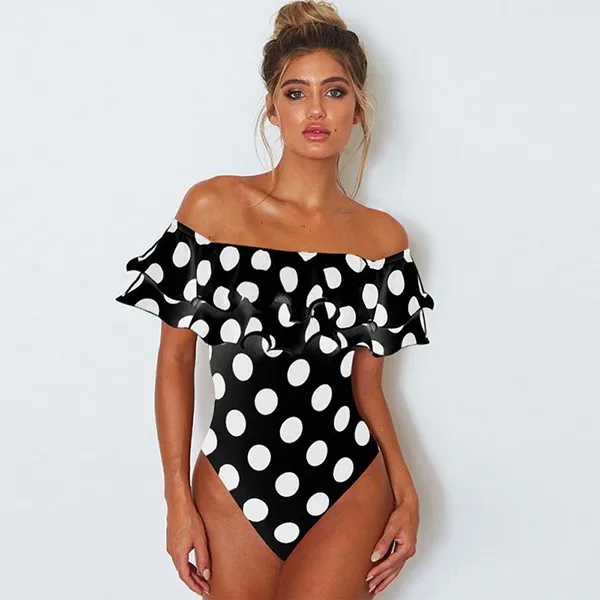 

Sexy Double Ruffle One Piece Swimsuit 2023 Off The Shoulder Swimwear Women Swimsuit Plus Size Bathing Suits Beach Wear Monokini