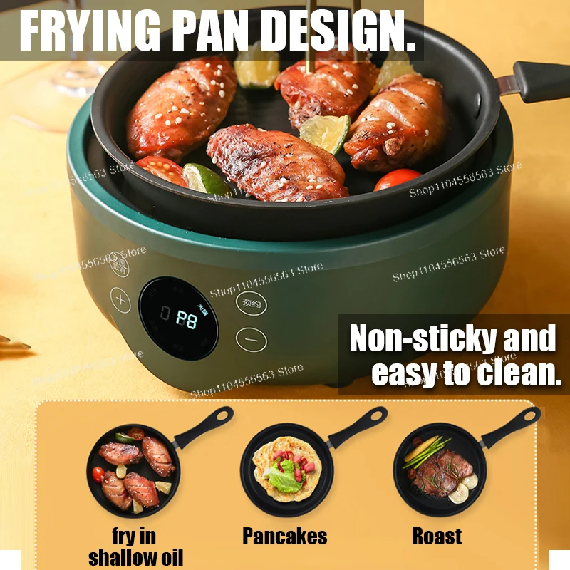 

Многофункциональная электрическая плита 1,8 л, бытовая разделенная маленькая кастрюля, плита для жарки, горячая кастрюля, лапша, жареное яйцо, стейк, сковорода 220 В