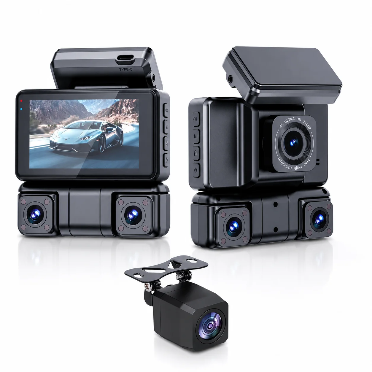 4 Channel Dash Cam 3 Inch WiFi Car DVR Front 2K Left Right Rear 1080P Recorder G-Sensor without TF Card