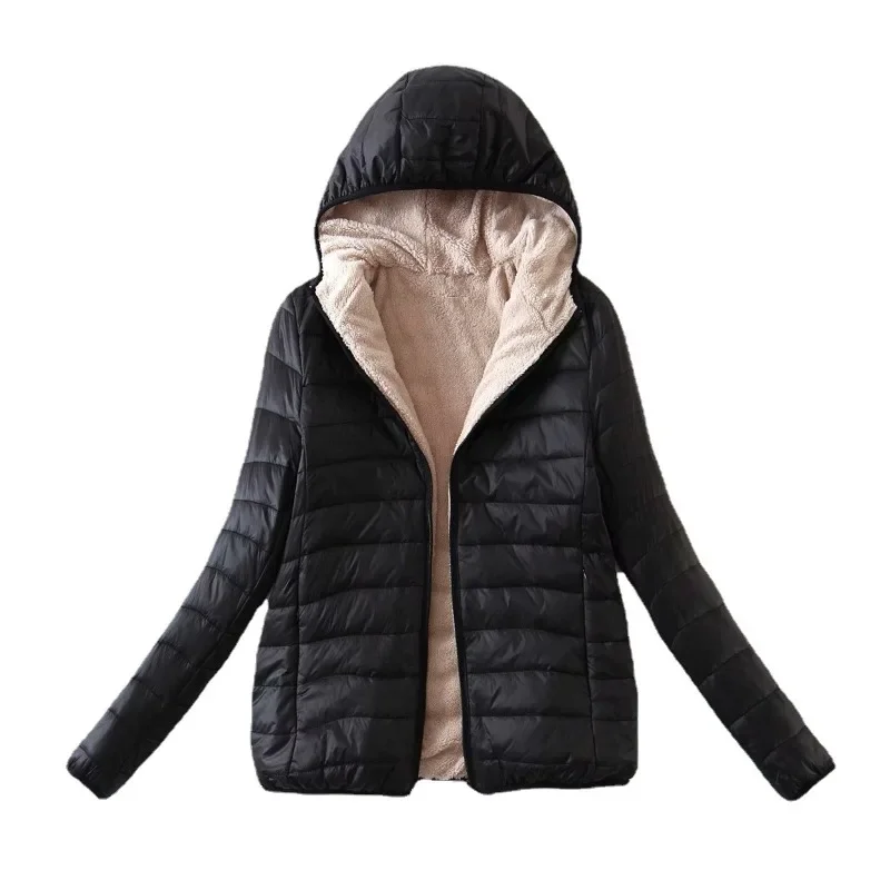 

Fashionable Autumn/winter New Arrival Thickened Zippers Hooded Cotton Coat Slimming Short Lightweight Jacket Lamb Wool Warm Top