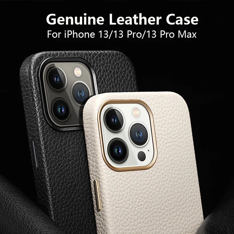 Genuine Leather Case For iPhone 15 14 13 Pro Max Classic Business Magnetic Charging Real Skin Back Cover For iPhone