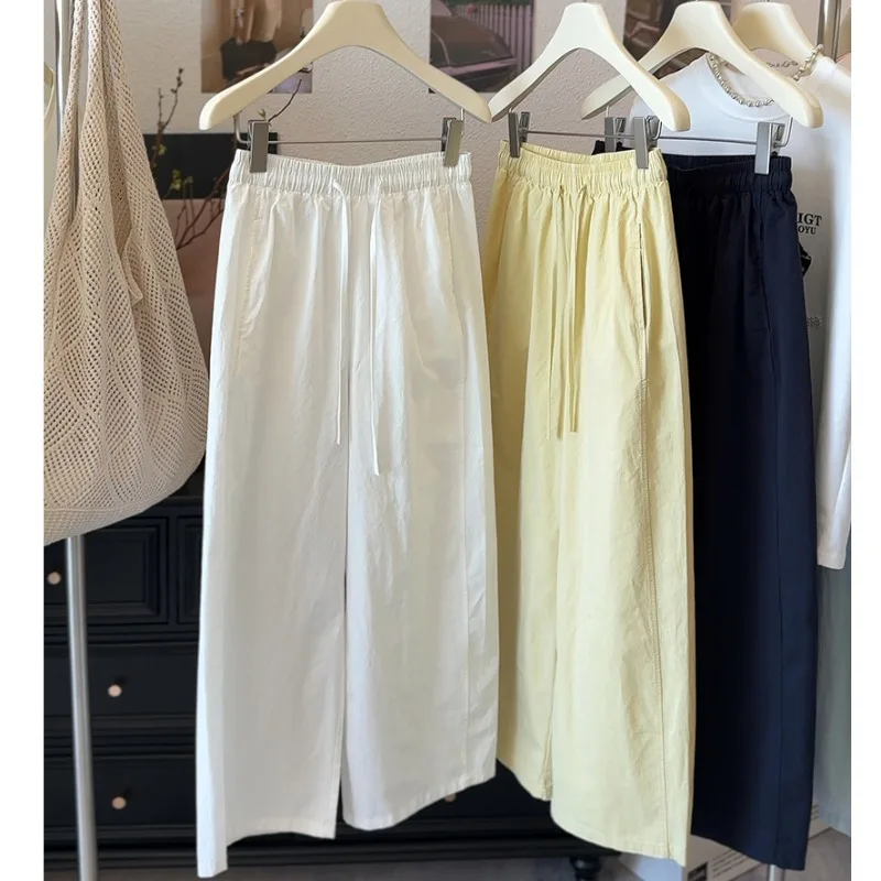 

Wide-leg Pants Casual Nine-point Pants Summer Thin Cotton Loose Elastic Waist Trousers