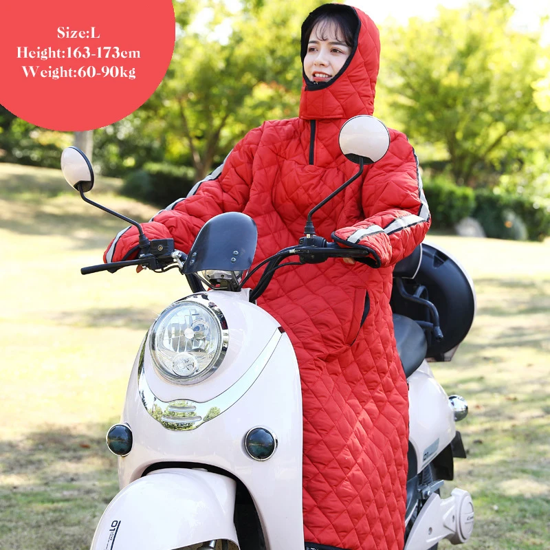 3 In 1 Winter Riding Windshield Quilt Coat Warm Cotton Coverall Hood Motorcycle Rain Wind Cold Protector Knee Scooter Leg Cover