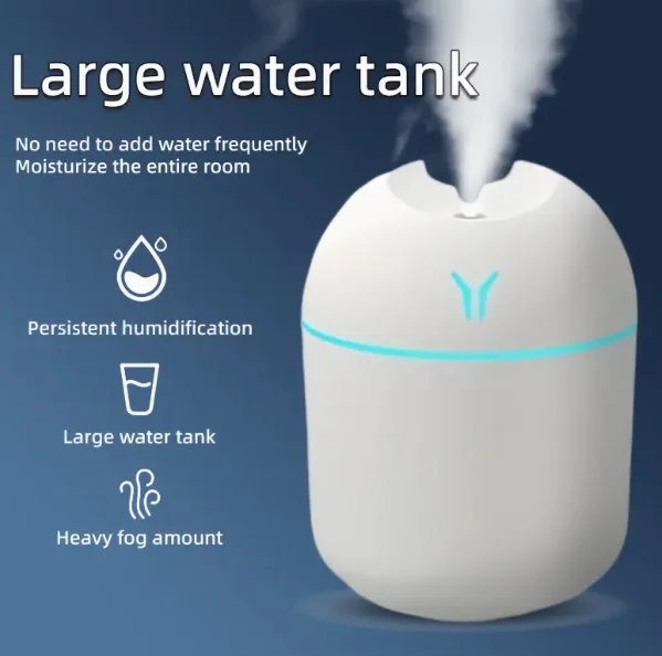 

Air humidifier, with aromatherapy diffuser and night light, key control, suitable for bedroom, home, car and plants.