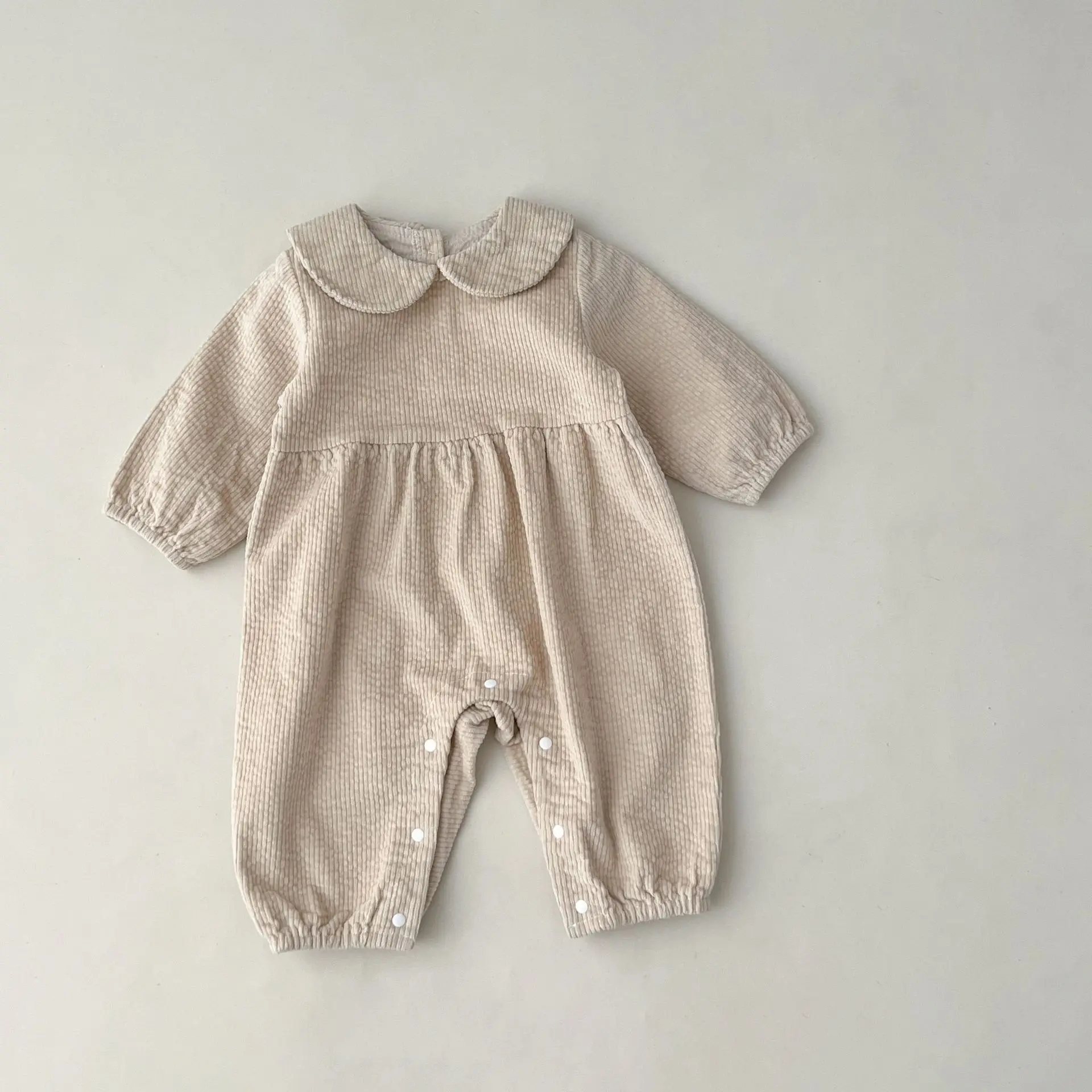 Children Autumn Corduroy Outdoor Solid Long Sleeve Romper Boy Girl Baby All-match Casual Jumpsuit Infant Cotton Loose One-piece