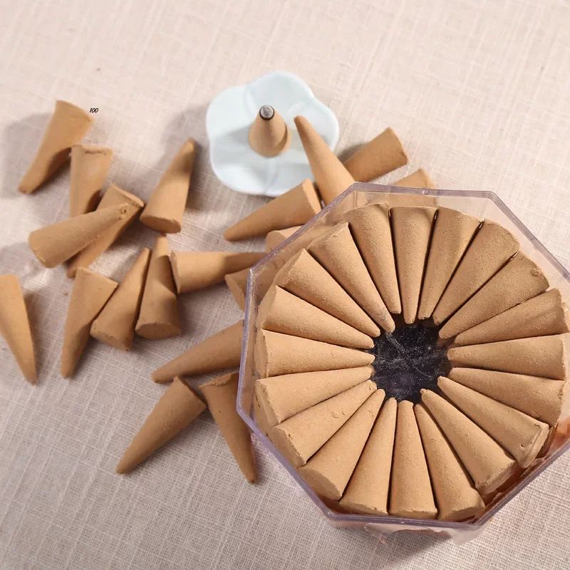 100 Stück Sandelholz-Räucherkegel für den Innenbereich, Heimtextilien, Lufterfrischer, Aroma, reichhaltiger Duft für Zuhause und Meditation – Detail 6