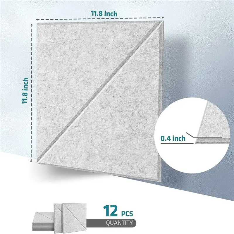 12 Pack Acoustic Panels, 12 X 12Inch Decorative Soundproofing Panels, Wall And Ceiling Acoustical Panels Silver Grey Durable-B51