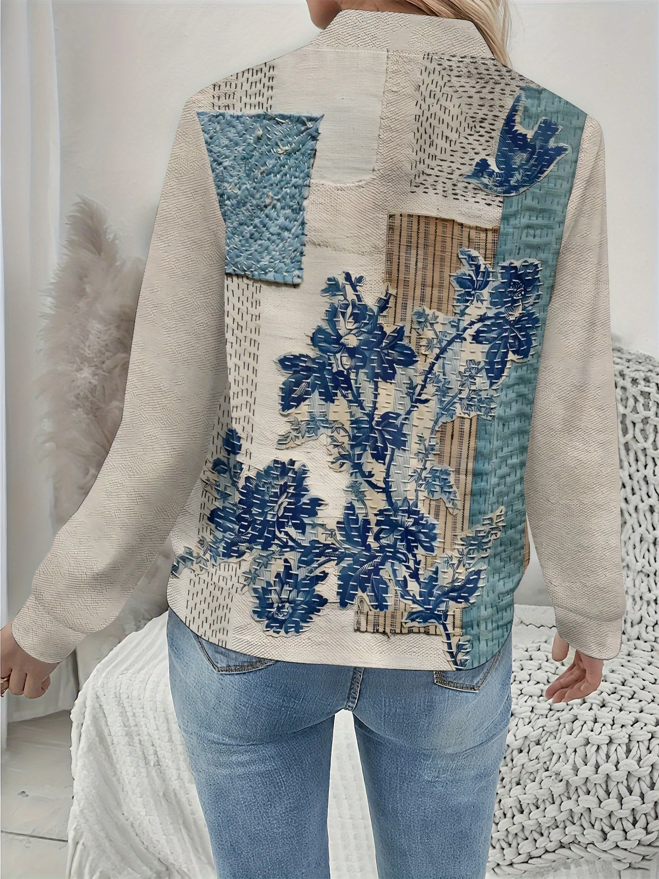 سترة نسائية كلاسيكية منقوشة بالزهور، تصميم طباعة رقمية ثلاثية الأبعاد، أنيقة بأكمام طويلة، مثالية لأسلوب ربيع الخريف غير الرسمي #4