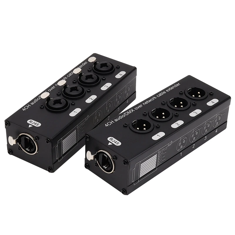 1Pair 4-Channel 3-Pin XLR Or 6.3Mm Audio And DMX Over Network Cable Extender, DMX512 Network Signal Extender Male+ Female