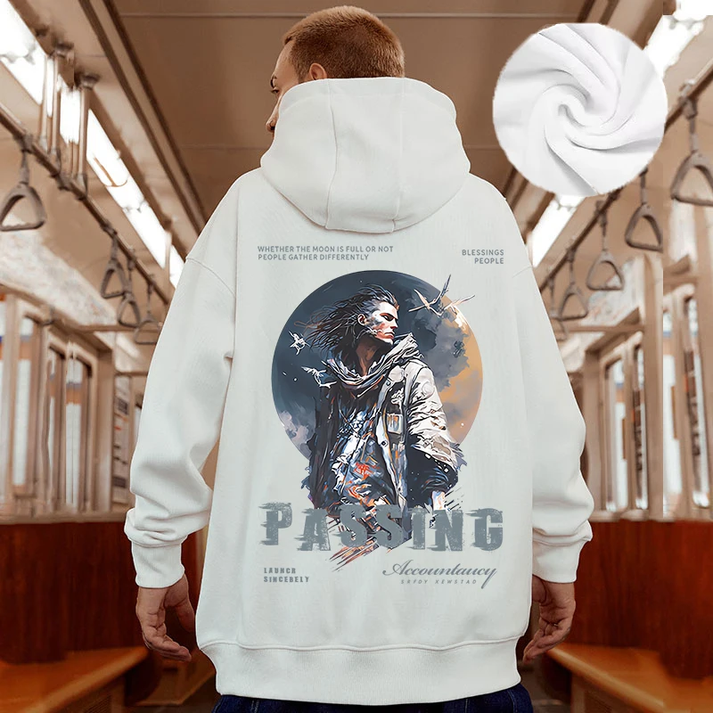 Casual Style Fashion Sweater Hooded Autumn And Winter Literary Trend New Men's Pullover Popular Print And Plush