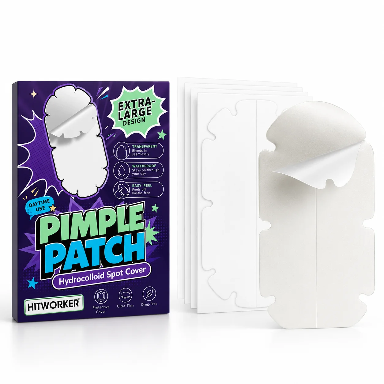 5PCS Extra Large Pimple Cover Patches, Clear-Look Hydrocolloid Beauty Patches For Day And Night Use, Easy Peel Spot Cover