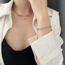 EILIECK 316L Stainless Steel Multilayer Wear Necklace Bracelet Set For Women Trendy Waterproof Silver Color Jewelry Holiday Gift