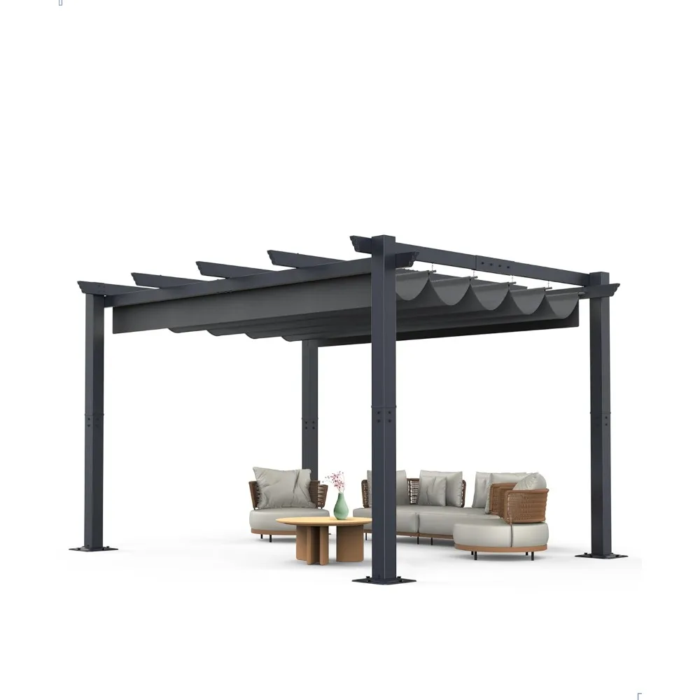 10 'X 13' aluminum pergola with retractable pergola canopy, lawn shade, backyard, outdoor party, garden, barbecue terrace, deck