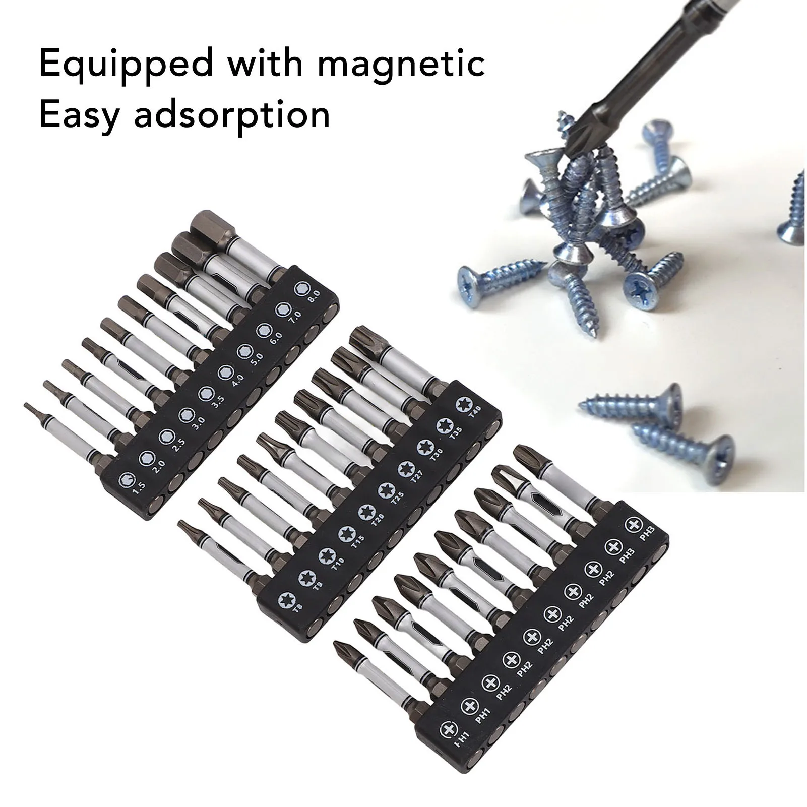 

30Pcs Impact Screwdriver Bit Set D2 Alloy Steel Magnetic 2in Hex Shank Hex Star Crossing Impact Driver Bit Set